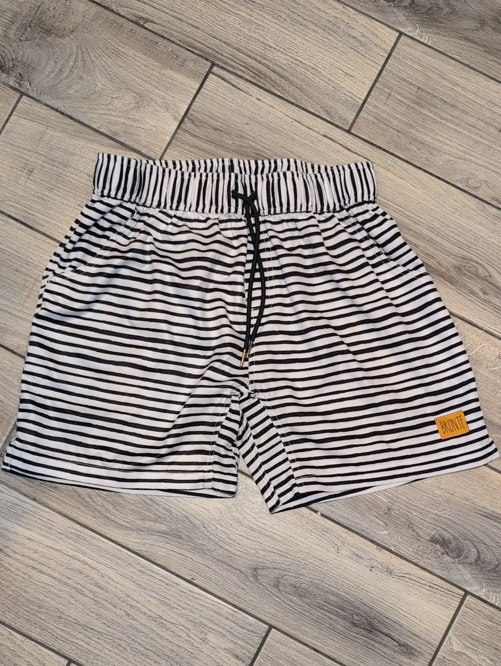 Bronte Men’s Black & White Striped Cabana Preppy Swim Shorts